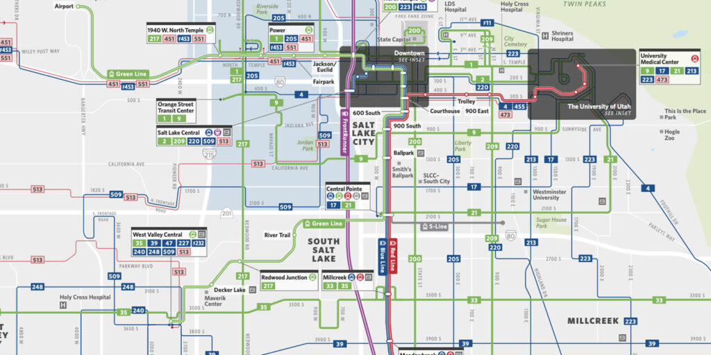 mapa da linha de onibus regiao de Salt Lake City